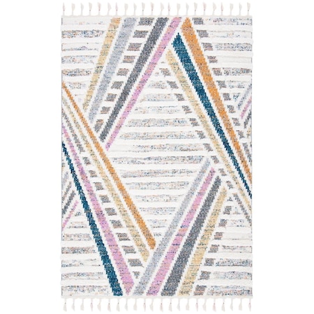 Flowers First 4 x 6 ft. Moroccan Fringe Shag Contemporary Rectangle Power Loomed Rug Ivory & Grey FL2149389